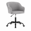 Silla giratoria de terciopelo gris con altura ajustable y base de metal