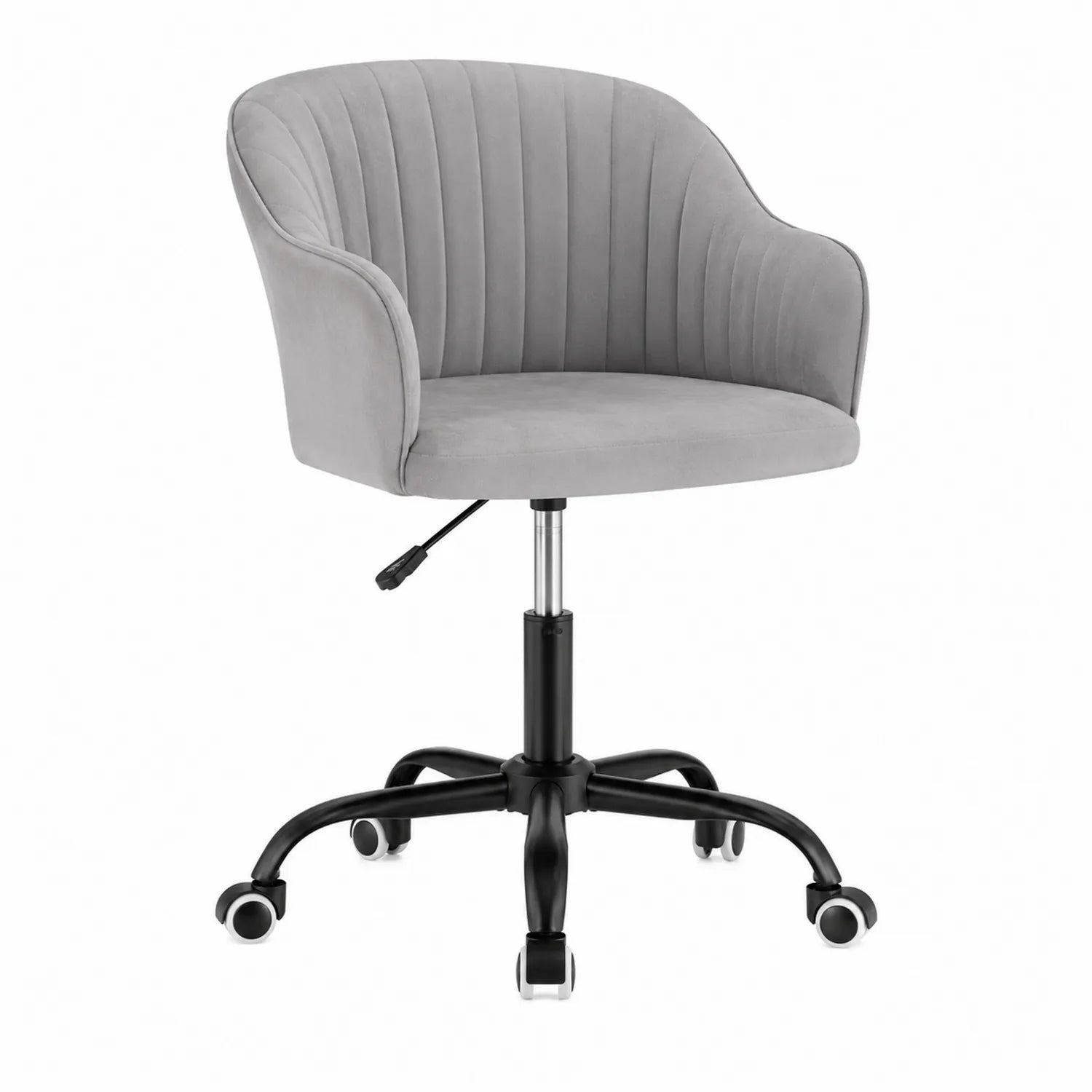 Silla giratoria de terciopelo gris con altura ajustable y base de metal