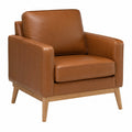 Sillón de cuero sintético marrón con patas de madera