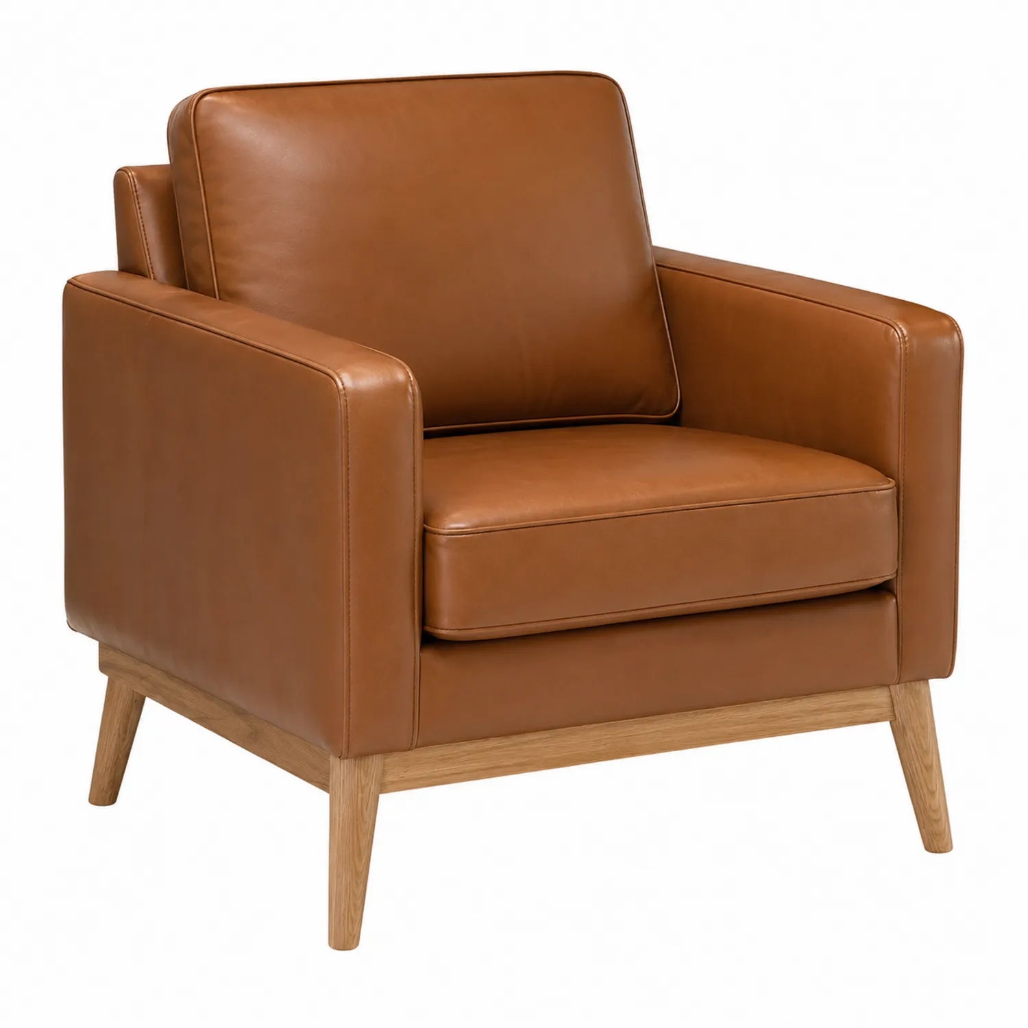 Sillón de cuero sintético marrón con patas de madera