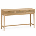Consola de madera de roble con cajones de mimbre