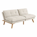 Sofá cama de tela beige con patas de madera 190x85 cm