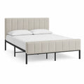 Cama de metal con cabecera y pie de poliéster beige 200 cm x 150 cm