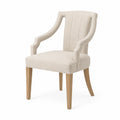 Silla de comedor con reposabrazos de lino beige y patas de madera 60x65x85cm