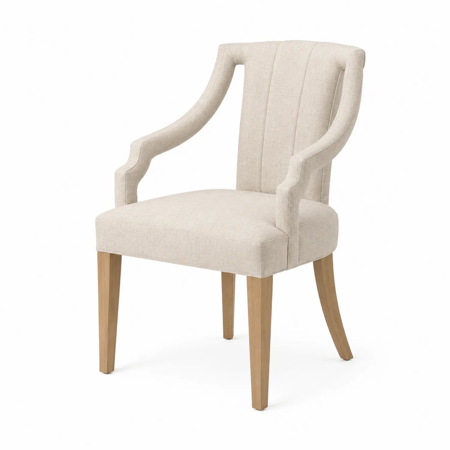 Silla de comedor con reposabrazos de lino beige y patas de madera 60x65x85cm
