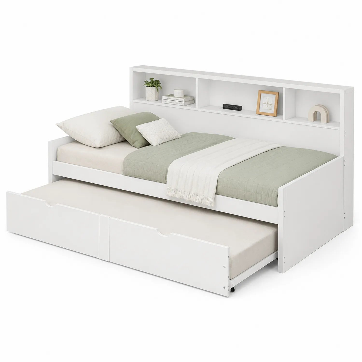 Cama nido de aglomerado con estantes y almacenamiento Blanco 200x90 cm