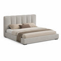 Cama de lino con cabecero acolchado beige 200x160 cm