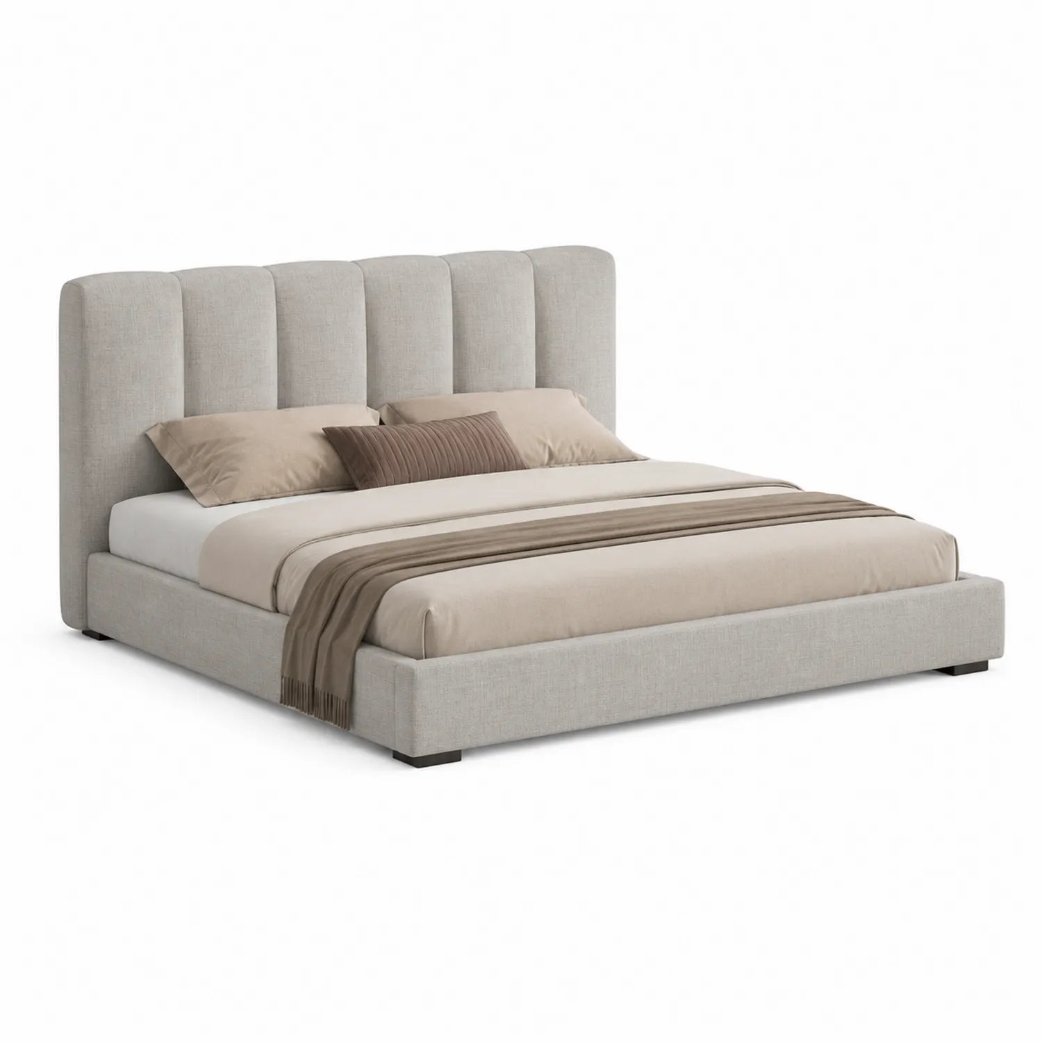 Cama de lino con cabecero acolchado beige 200x160 cm
