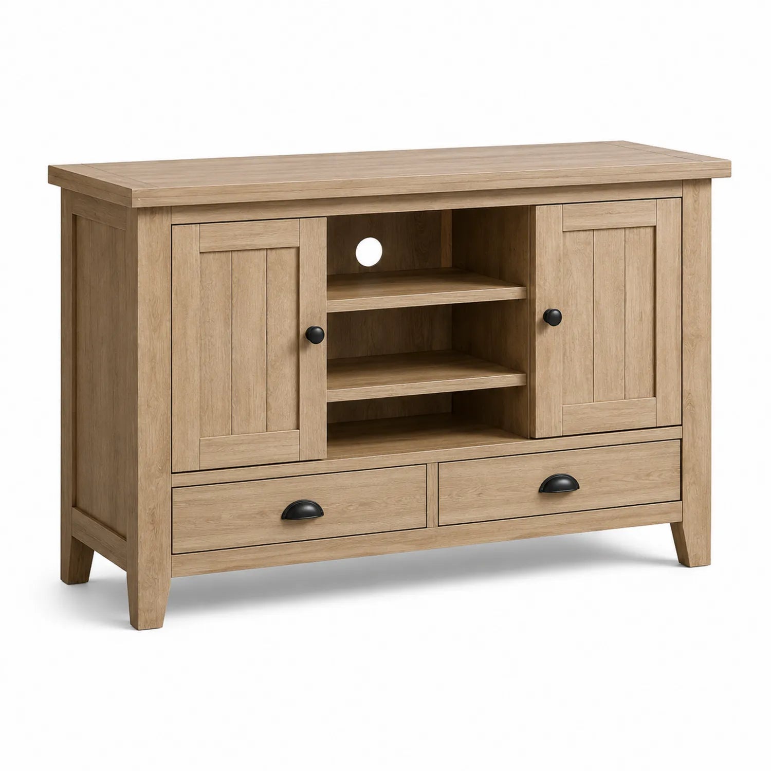Mueble de TV de madera de pino con puertas y cajones 120x40x80 cm