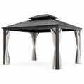 Pérgola de aluminio con techo de acero y cortinas de poliéster 300x300 cm