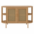 Aparador de Madera de Roble con Puertas de Mimbre y Estantes Laterales