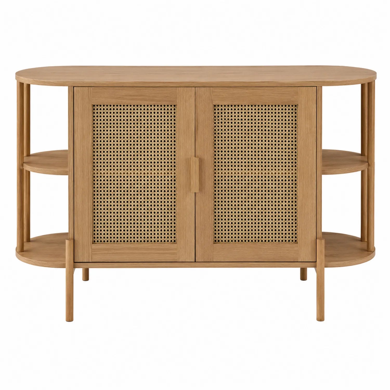 Aparador de Madera de Roble con Puertas de Mimbre y Estantes Laterales