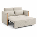 Sofá cama de tela poliéster beige con patas de madera