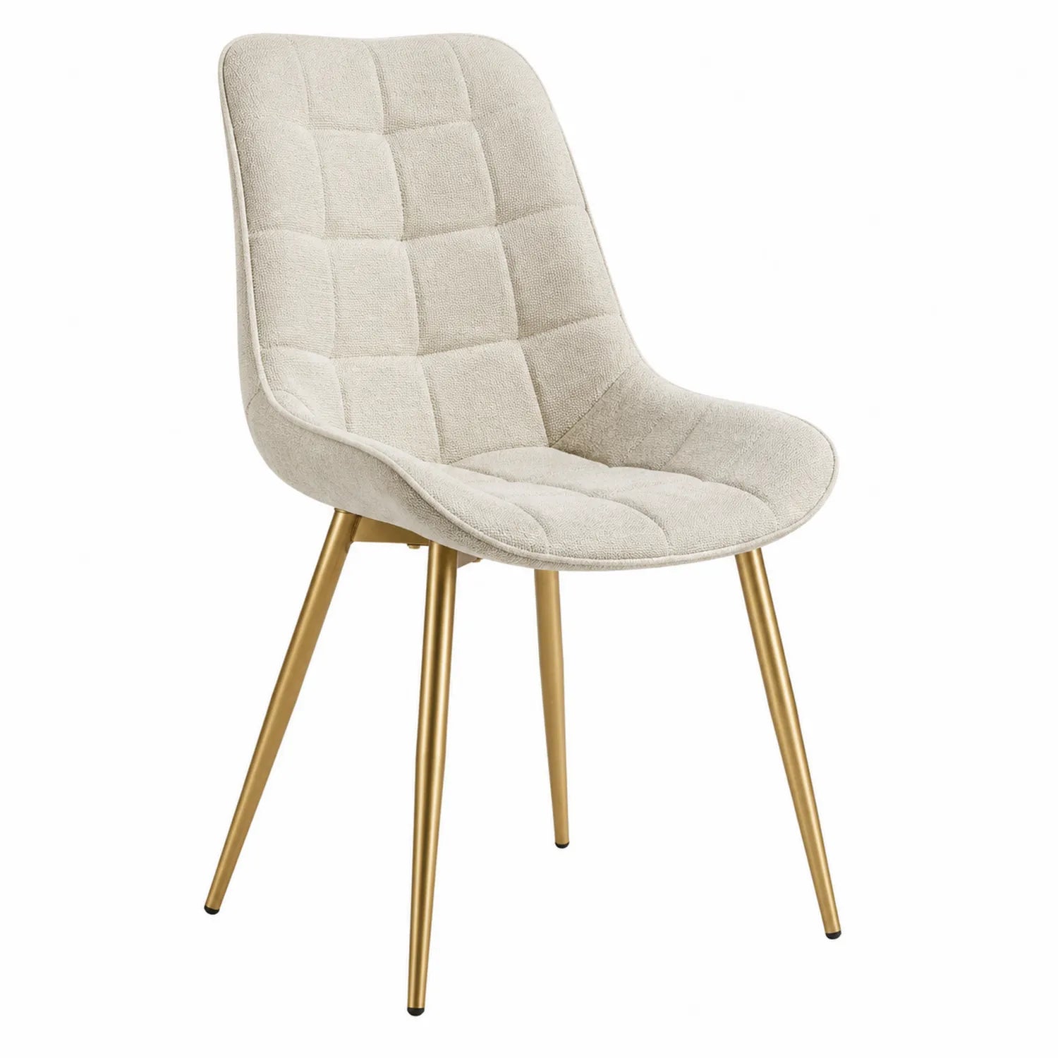 Silla de Tela Chenilla Beige con Patas Metálicas Doradas