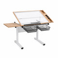 Mesa de Dibujo Inclinable Vidrio Templado con Marco de Madera y Almacenamiento
