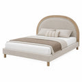 Cama tapizada en poliéster beige con cabecera semicircular 200x160 cm