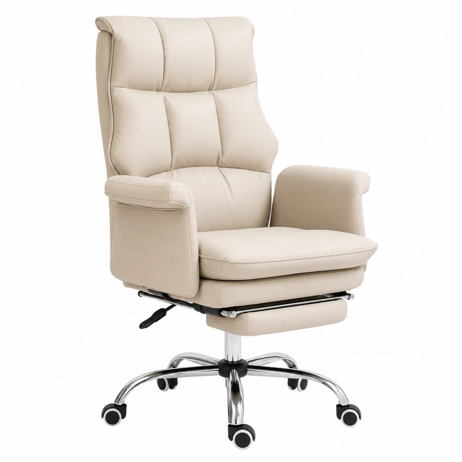 Silla de oficina de cuero PU con reposapiés ajustable Beige
