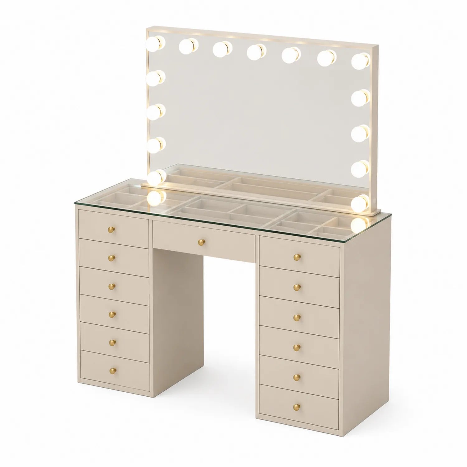 Tocador de Dormitorio con Espejo e Iluminación LED Beige