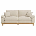 Sofá de tela beige con estructura de madera