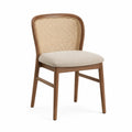 Silla de comedor con respaldo de ratán y cojín de lino beige