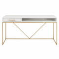 Escritorio de MDF Blanco y Metal Dorado con Cajón y Estante 120x60x75cm