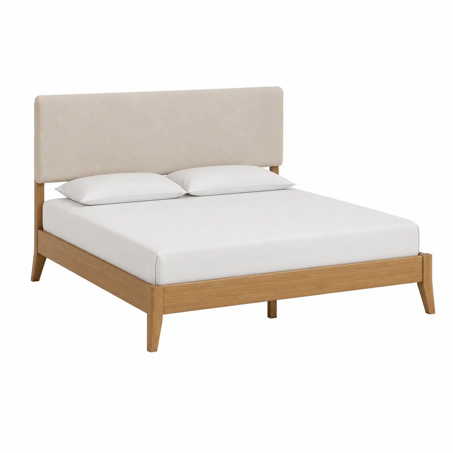 Cama de madera con cabecera tapizada Beige 200x160 cm