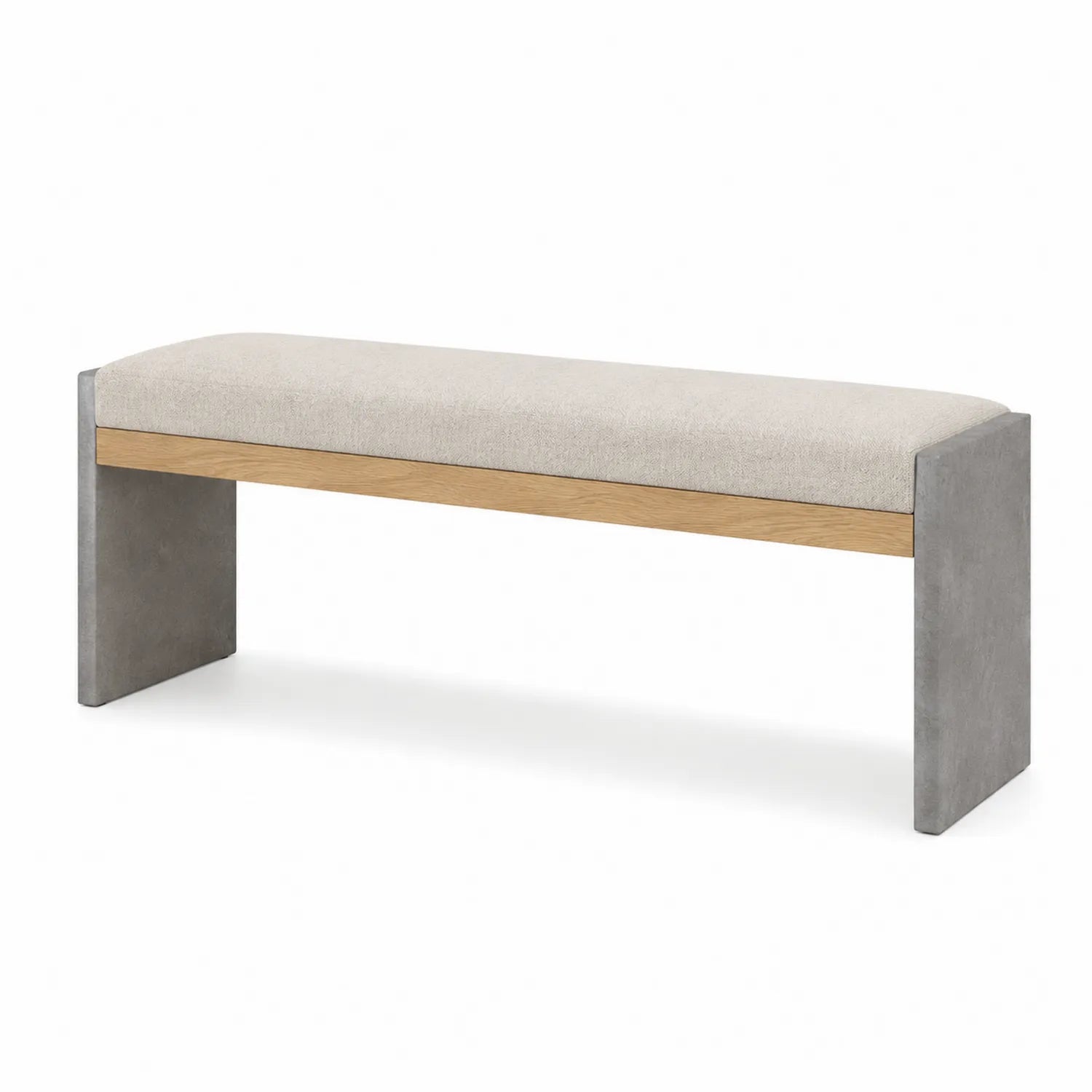 Banco de madera y cemento con asiento de tela beige 120x40x45 cm