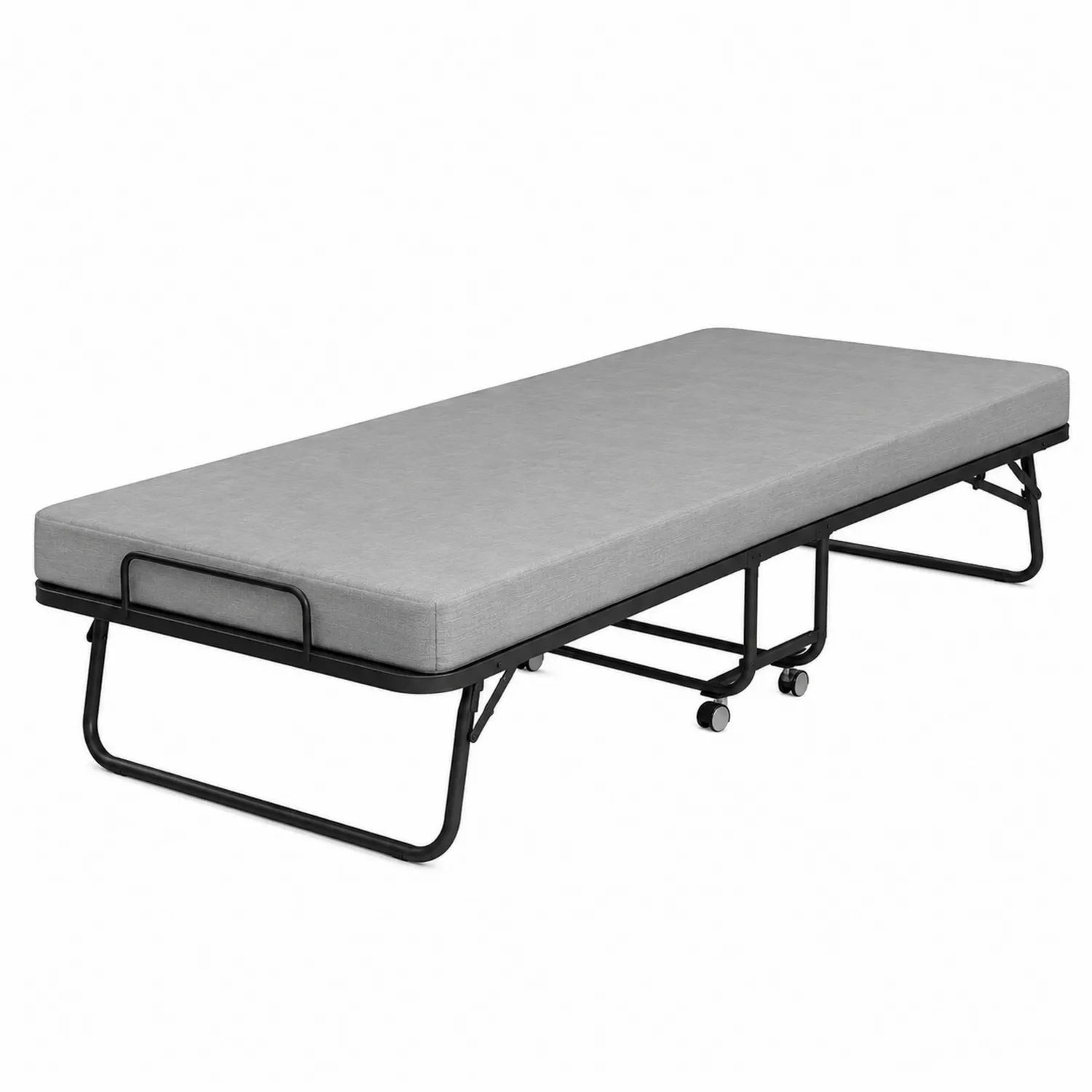 Cama Plegable Individual de Metal con Colchón Gris