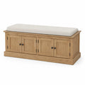 Banco de almacenamiento de madera de roble con cojín beige