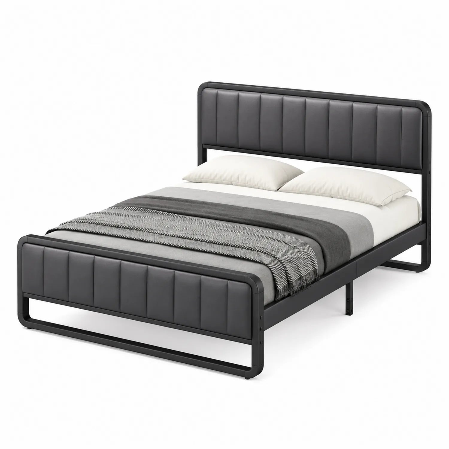 Cama de matrimonio de metal y PU negro 200x160 cm