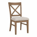 Silla de comedor de madera con asiento de lino y respaldo en X