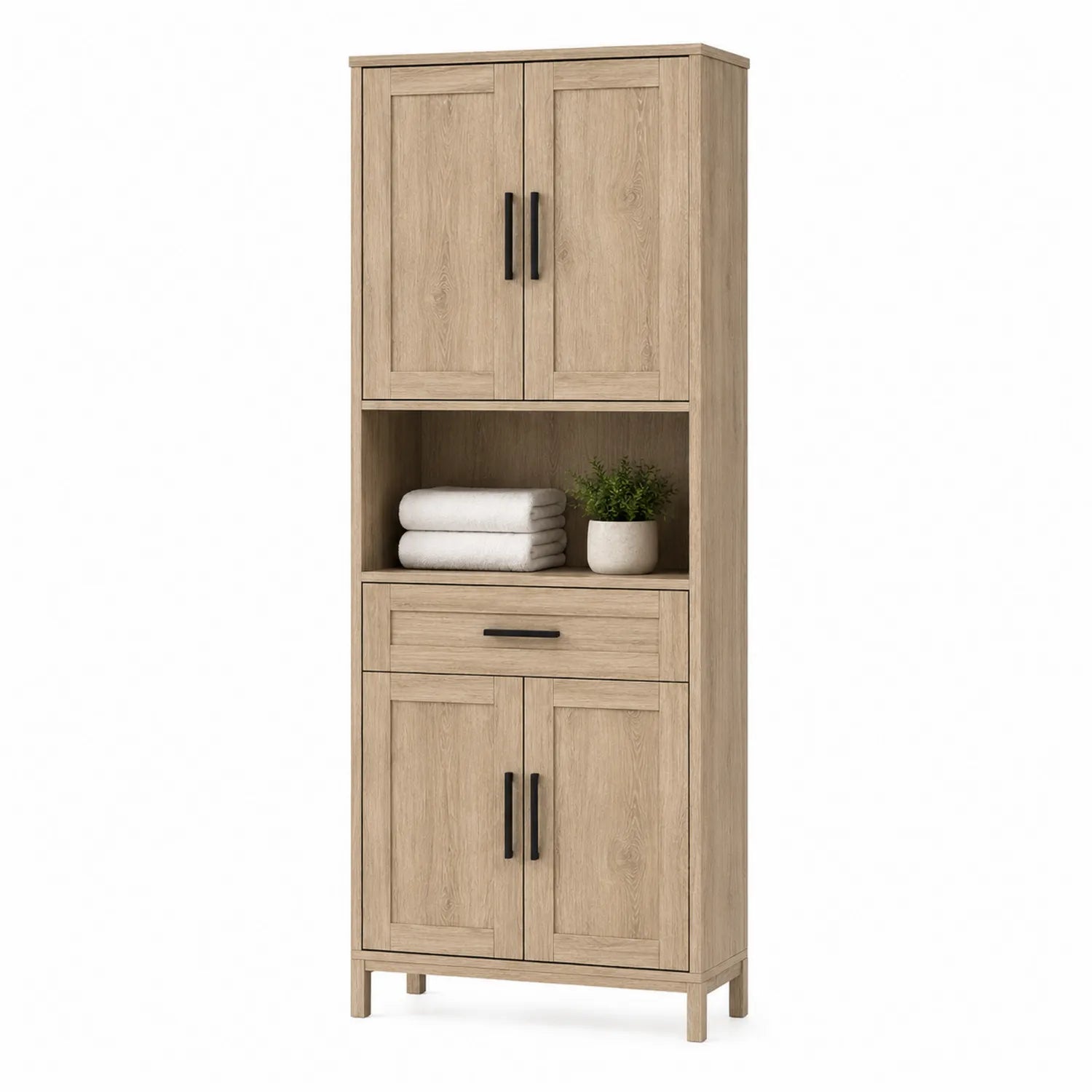 Armario de Almacenamiento Alto de MDF con 4 Puertas y 1 Cajón 180x60x30 cm