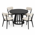 Juego de comedor redondo de madera negra con 4 sillas de tela beige
