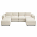 Sofá seccional en L de tela beige 270x180 cm