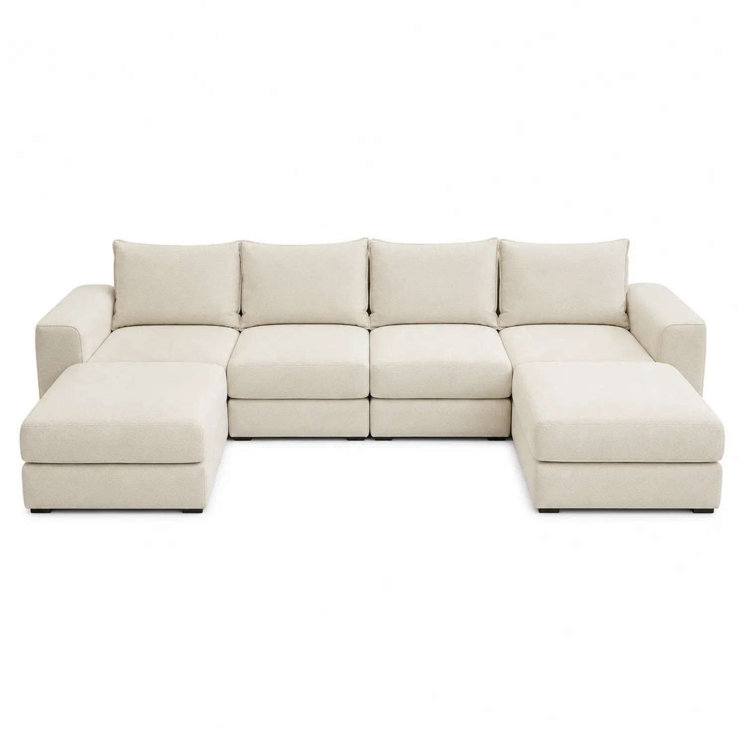 Sofá seccional en L de tela beige 270x180 cm