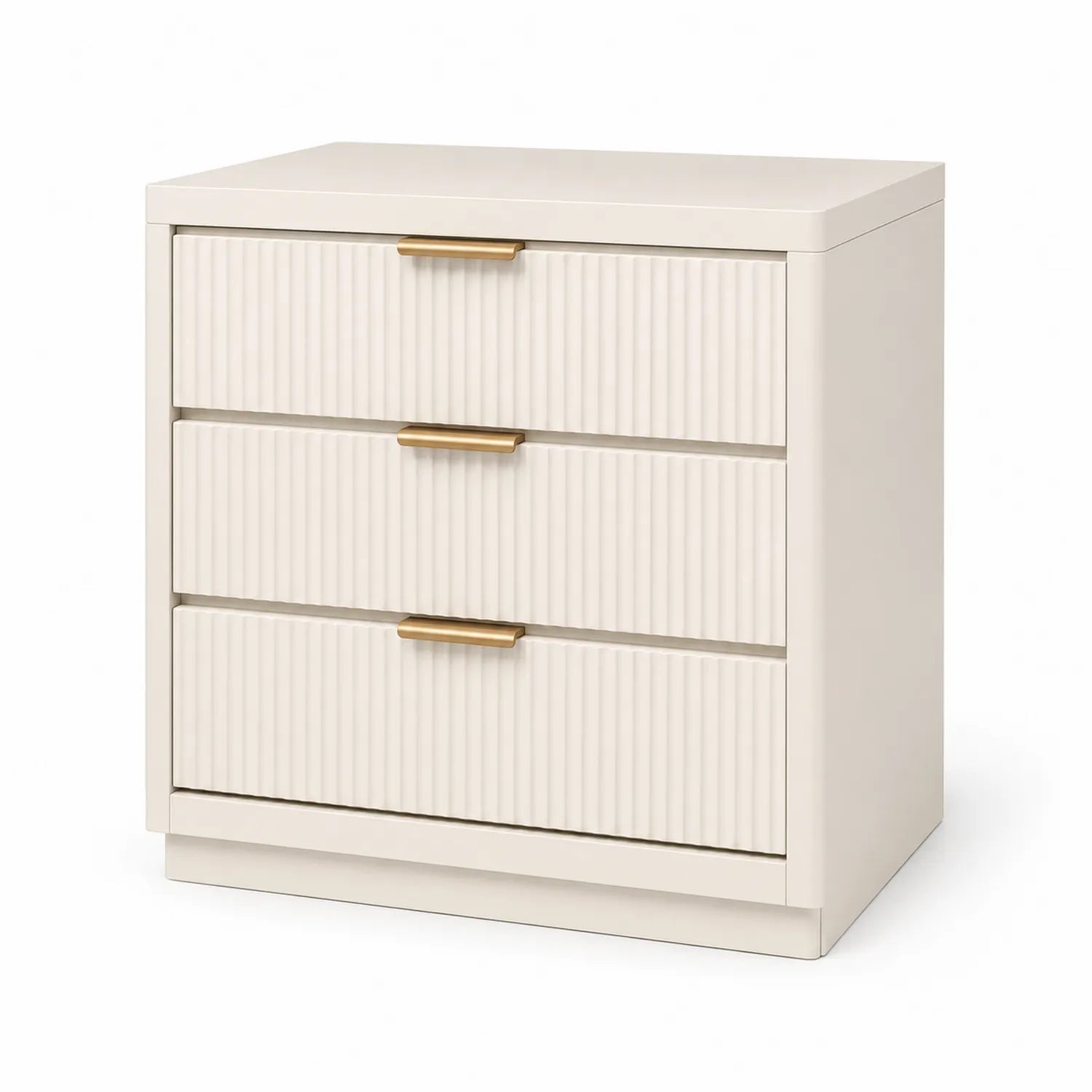 Mesita de noche de 3 cajones de MDF color Blanco Crema