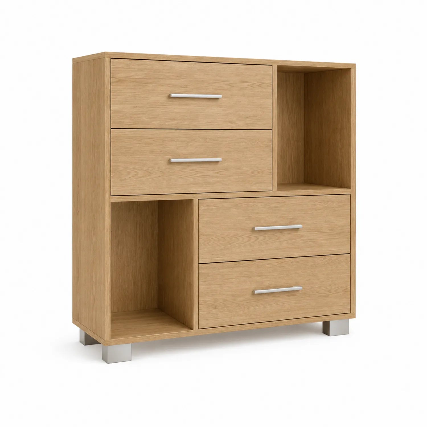 Cómoda de Madera con 4 Cajones y Estantes Abiertos Roble 120x40x120 cm