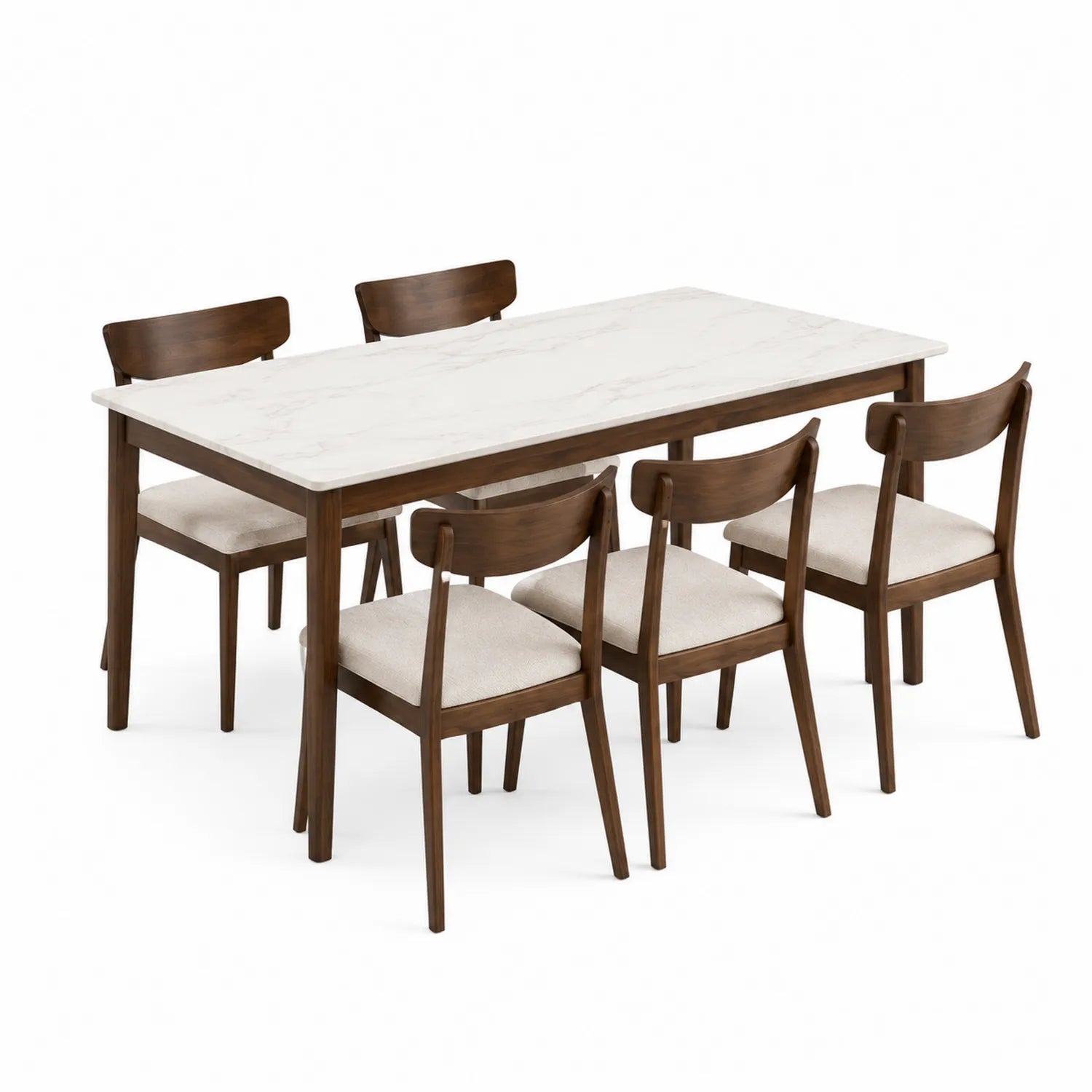 Conjunto de mesa de comedor de mármol y sillas de madera
