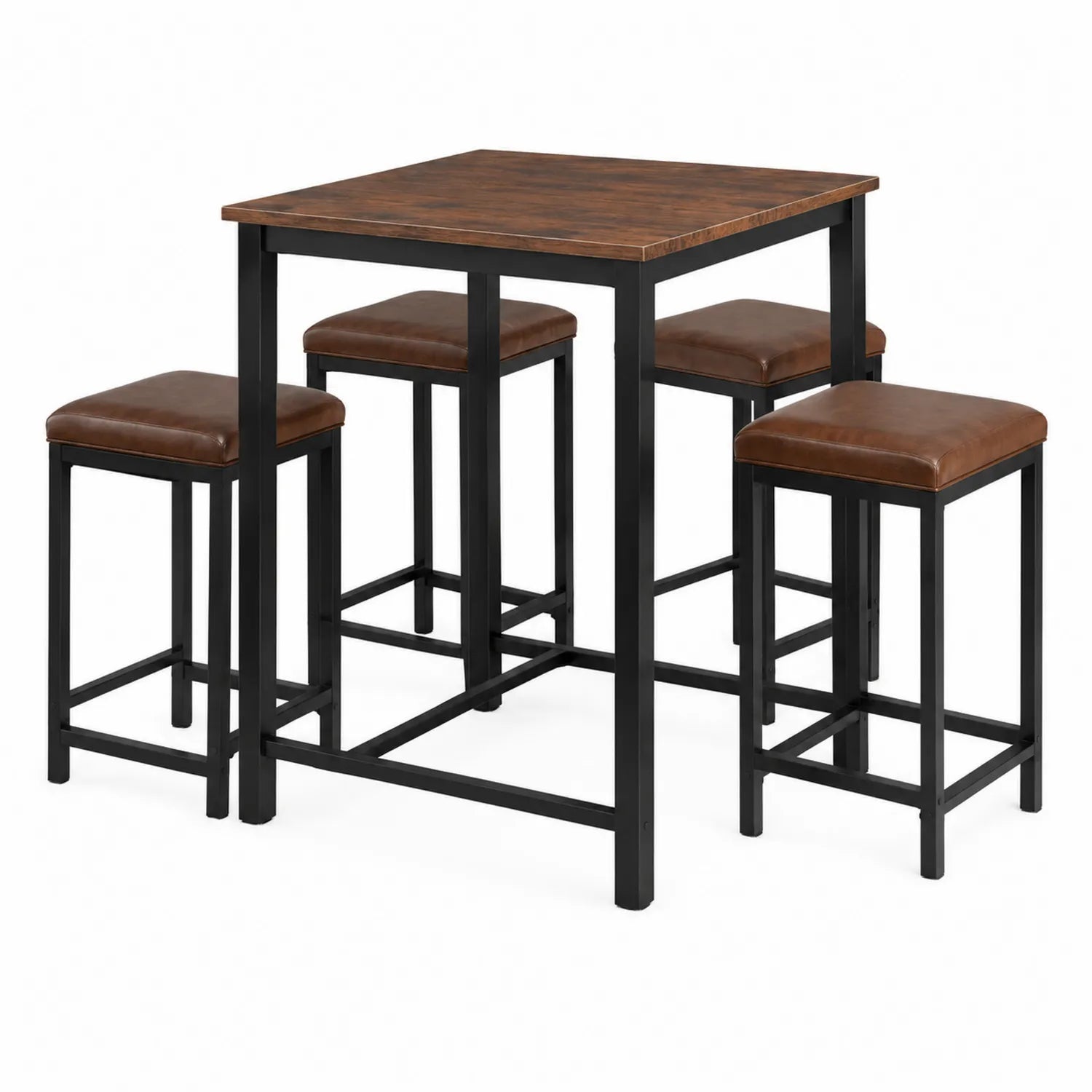 Juego de Mesa y Taburetes de Madera y Metal Marrón/Negro 4 Piezas