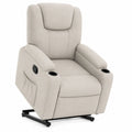 Sillón reclinable de tela beige con portavasos