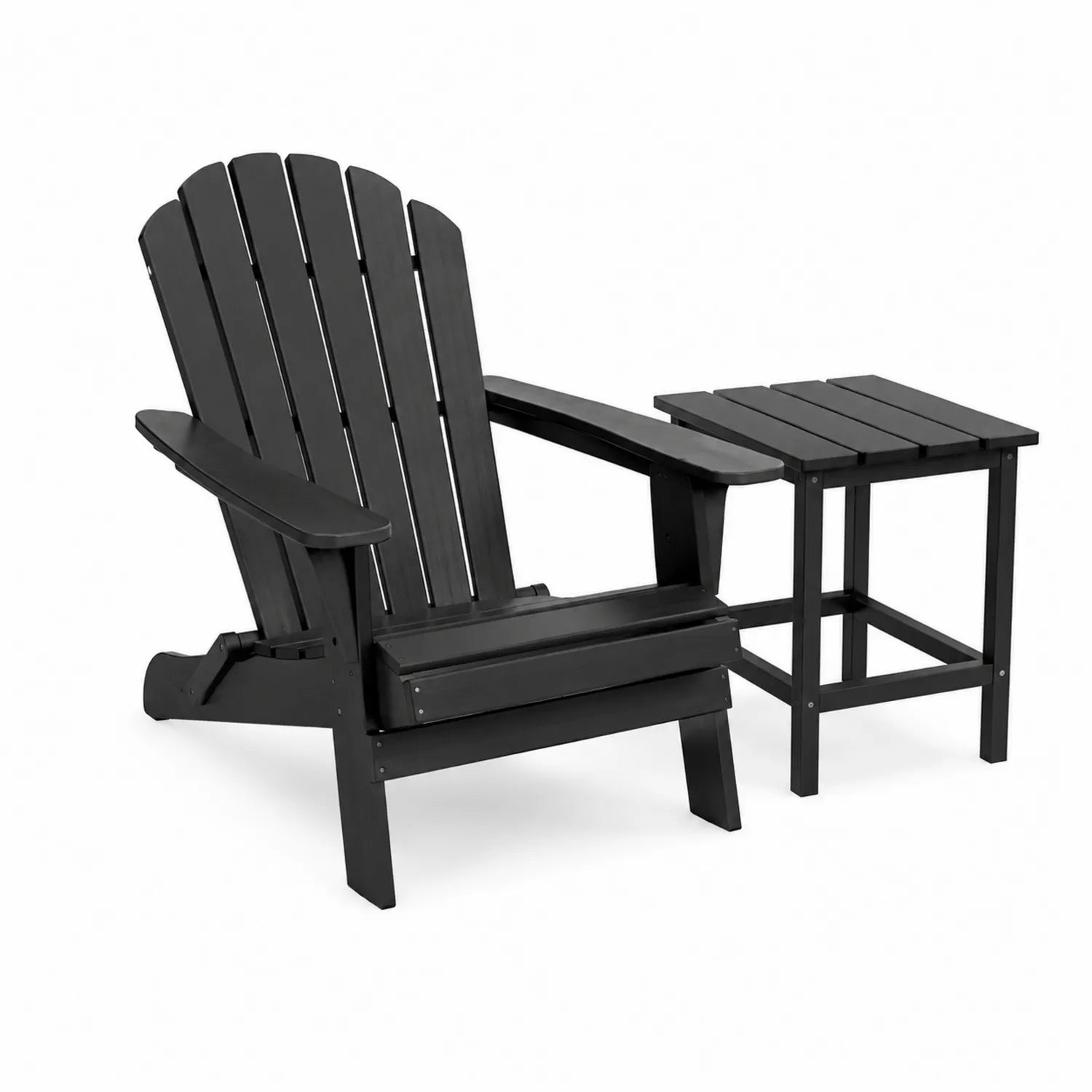 Conjunto de Silla y Mesa de Madera Negra para Exterior