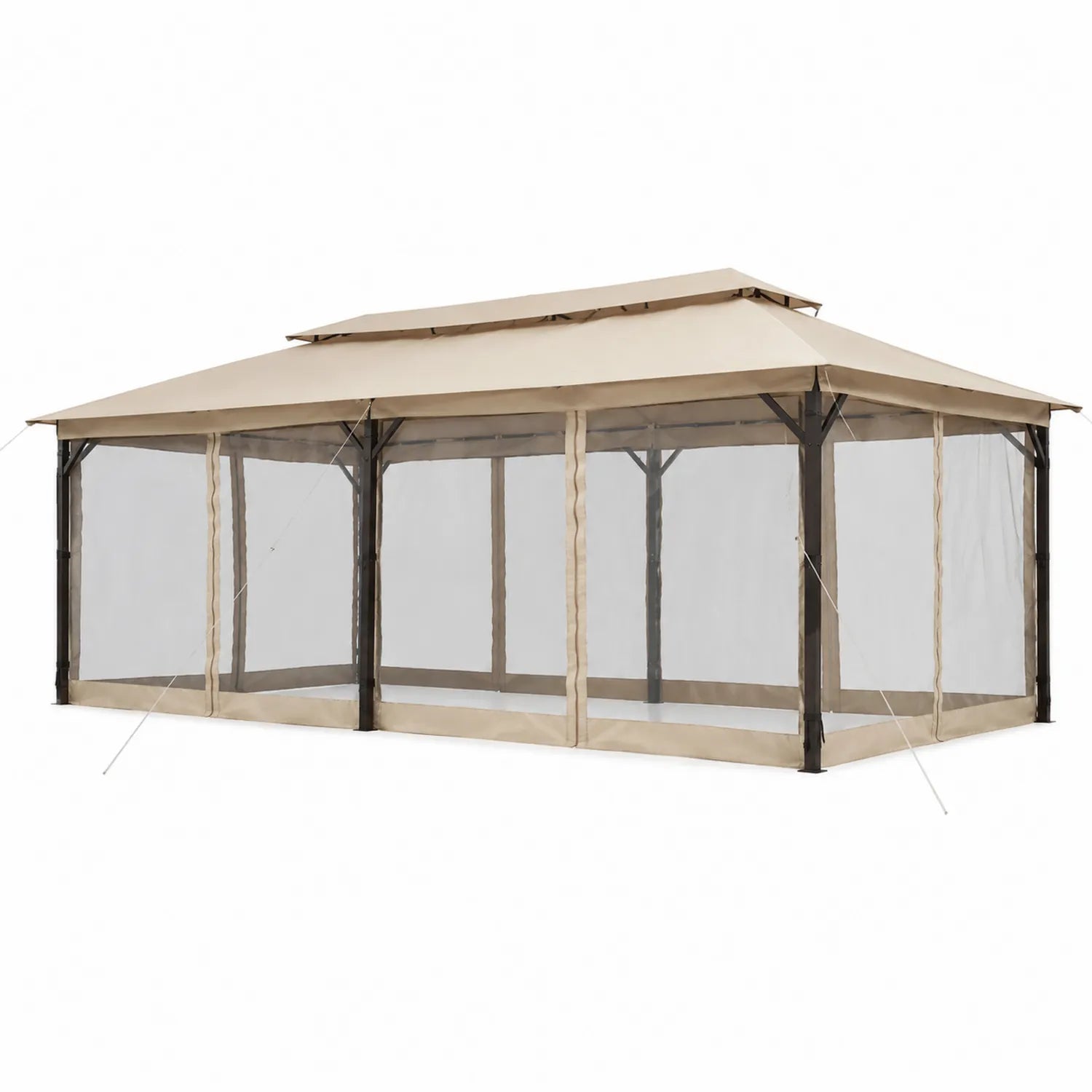 Carpa Pabellón de Jardín Rectangular 6x3 m Acero y Poliéster Beige con Mosquitero