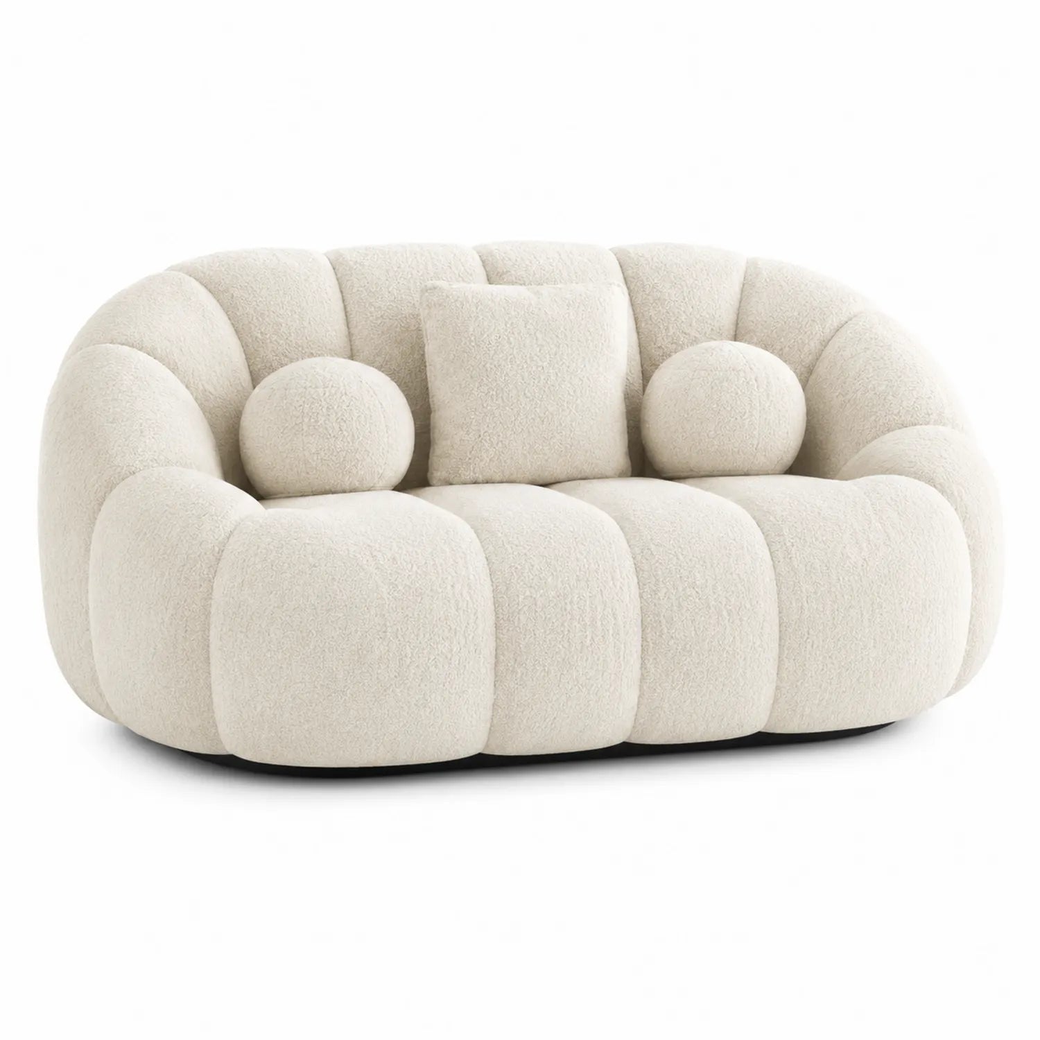 Sofá de dos plazas en tela bouclé beige