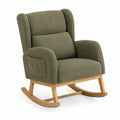 Sillón mecedor de pana verde con estructura de madera