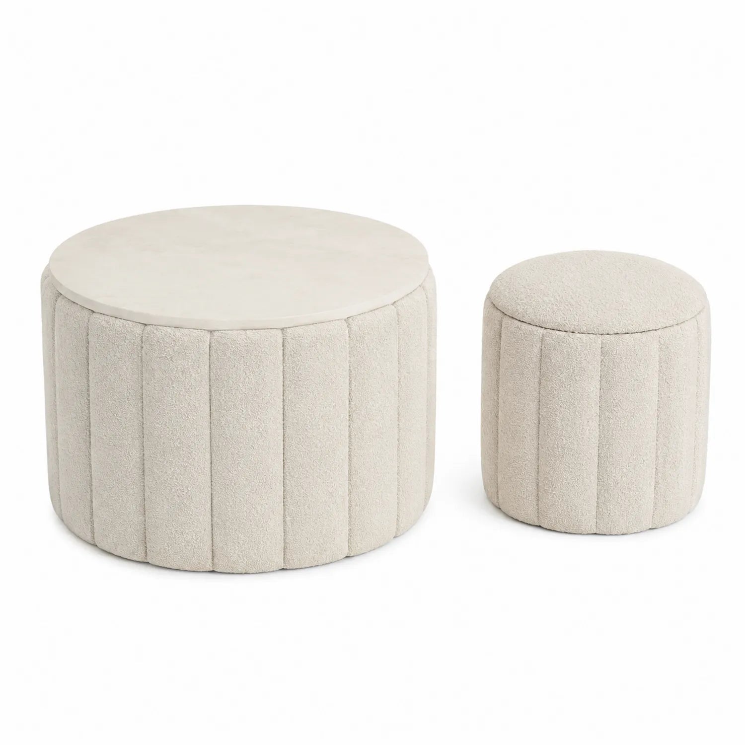 Set de reposapiés redondos de tela beige grande y pequeño