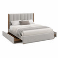 Cama Gris Tapizada con Almacenamiento y Cabecero Acolchado