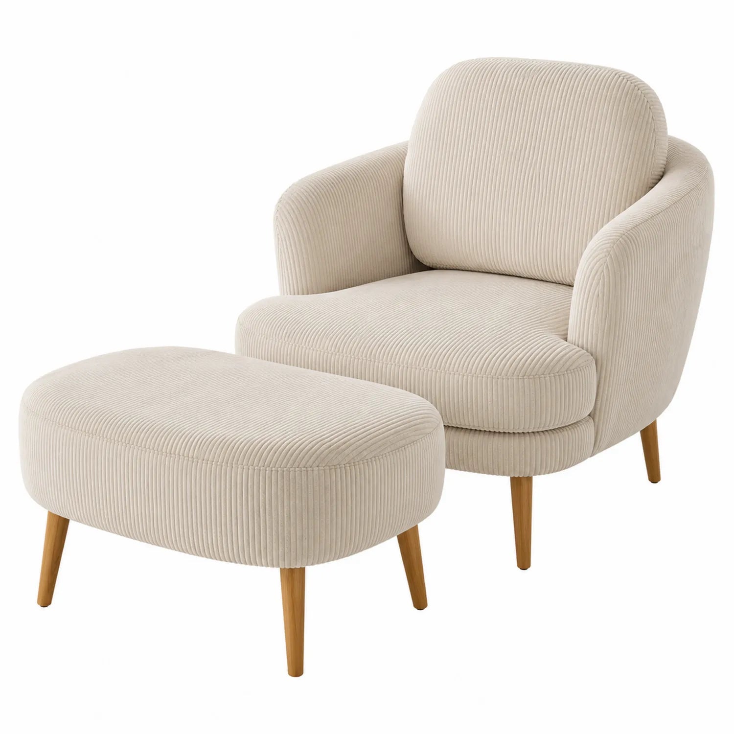 Sillón de pana beige con reposapiés
