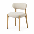 Silla de comedor de lino beige con patas de madera de roble