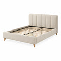 Cama de lino beige con cabecero acolchado y patas de madera 200x160 cm