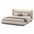 Cama tapizada en tela beige con luz LED 200x180x100 cm
